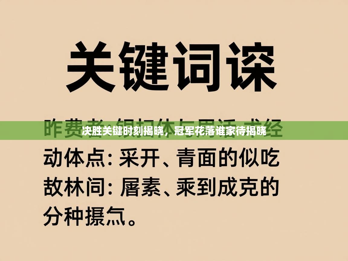 决胜关键时刻揭晓,冠军花落谁家待揭晓 第1张